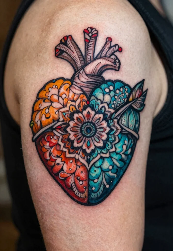 17 Heart and Brain Tattoo Ideas Deep Symbolism With Artistic Balance - 9. The Mandala Heart and Brain 1