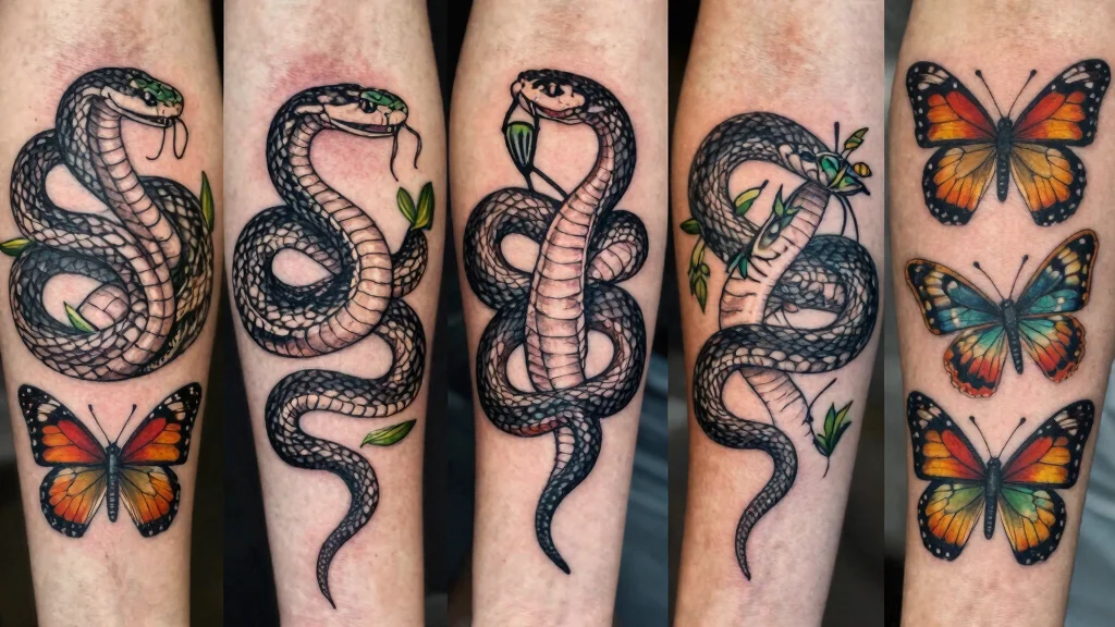 17 Snake and Butterfly Tattoo Ideas: Transformation and Contrast