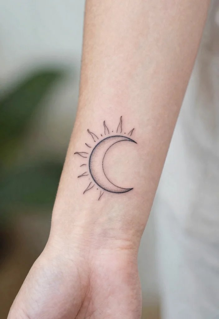17 Sun and Moon Tattoo Ideas Balance Energy and Meaning - 1. Minimalist Sun and Moon 1