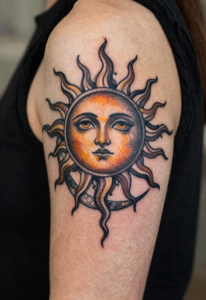 17 Sun and Moon Tattoo Ideas Balance Energy and Meaning - 10. Vintage Sun and Moon 1