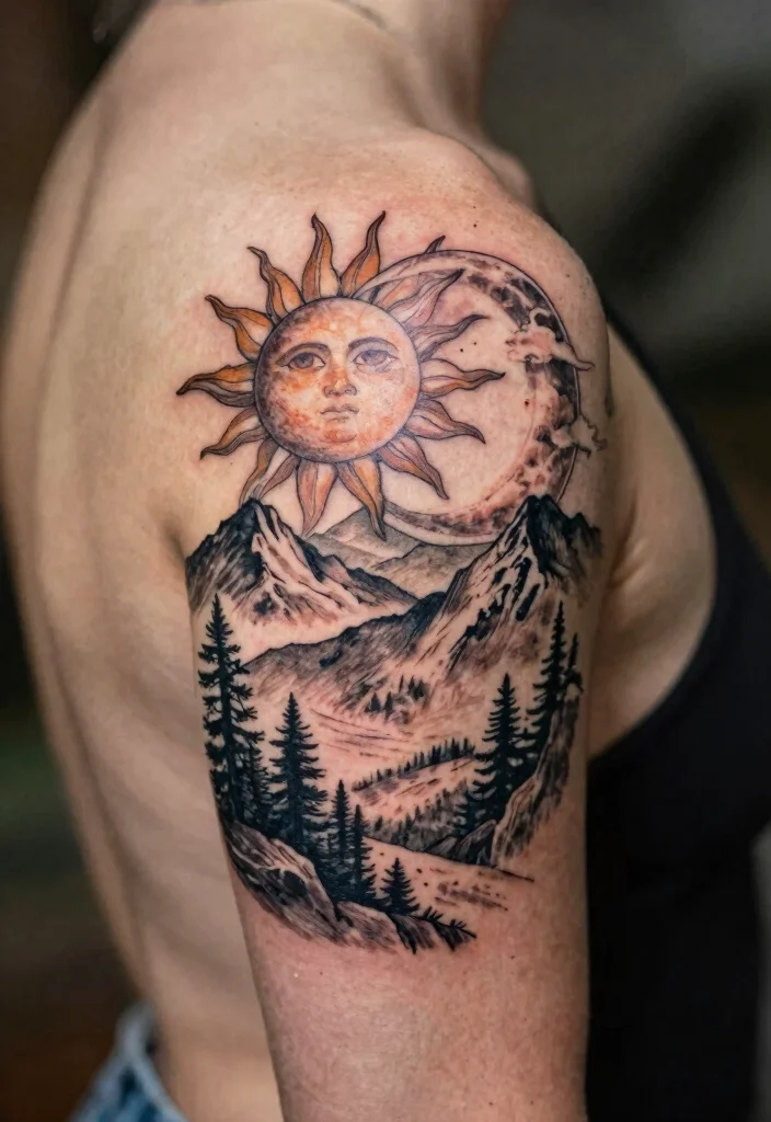 17 Sun and Moon Tattoo Ideas Balance Energy and Meaning - 13. Sun and Moon in Nature 1