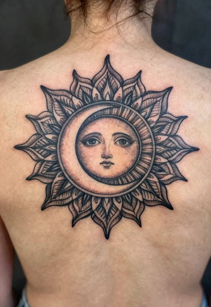 17 Sun and Moon Tattoo Ideas Balance Energy and Meaning - 7. Mandala Sun and Moon 1
