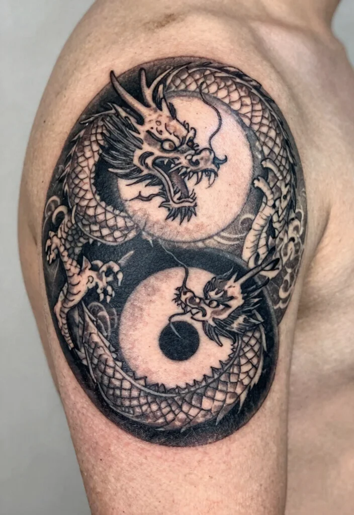 17 Traditional Dragon Tattoo Ideas: Classic, Fierce and Timeless - 10. Yin Yang Dragon 1