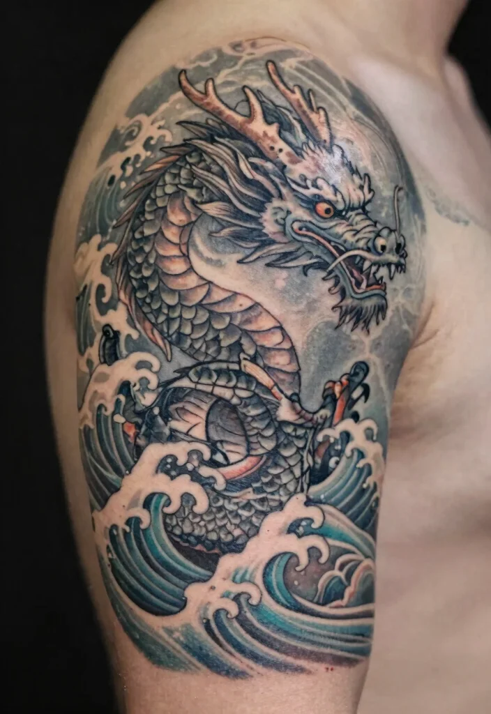 17 Traditional Dragon Tattoo Ideas: Classic, Fierce and Timeless - 15. Water Dragon Tattoo 1