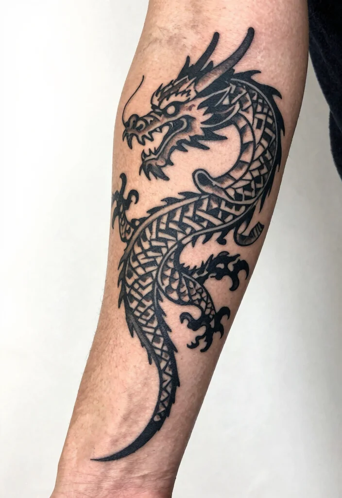 17 Traditional Dragon Tattoo Ideas: Classic, Fierce and Timeless - 6. Tribal Dragon Tattoos 1