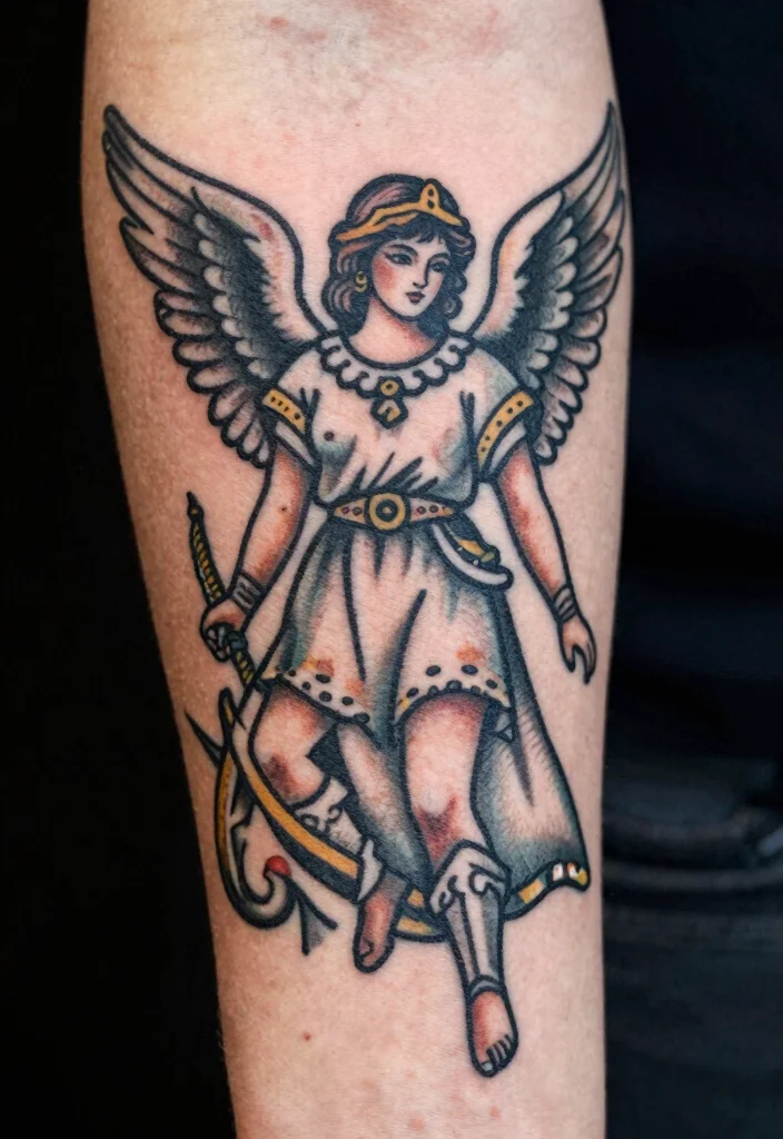 18 Angel Warrior Tattoo Ideas: Fierce, Protective, and Epic - 11. Vintage Angel Warrior Tattoo 1