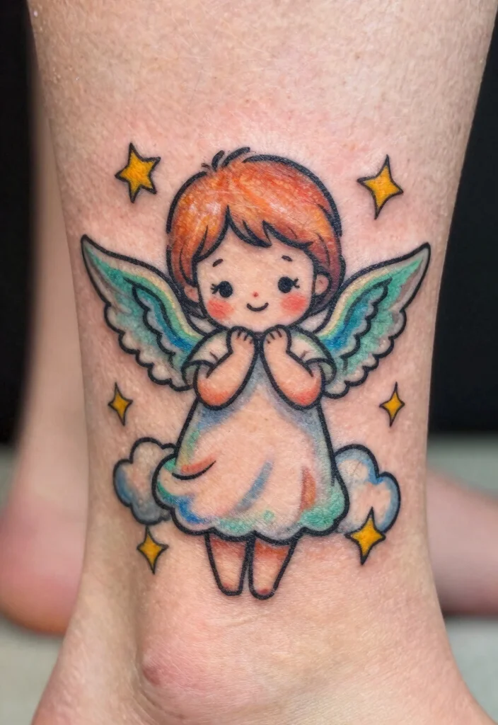 18 Angel Warrior Tattoo Ideas: Fierce, Protective, and Epic - 18. Whimsical Angel Tattoo 1