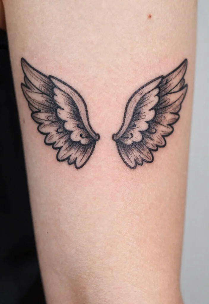 18 Angel Wings Tattoo Stencil Ideas Detailed Symmetrical and Bold - 11. Hand-Drawn Wings 1