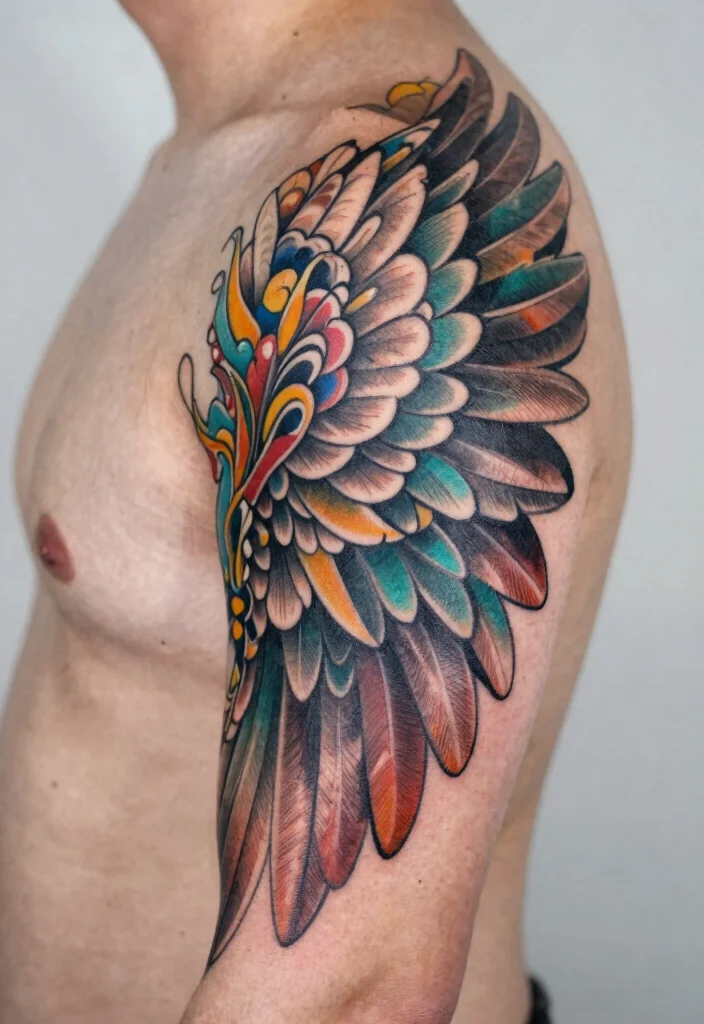 18 Angel Wings Tattoo Stencil Ideas Detailed Symmetrical and Bold - 15. Layered Wings 1