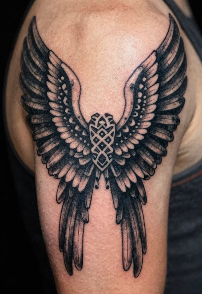 18 Angel Wings Tattoo Stencil Ideas Detailed Symmetrical and Bold - 2. Bold Symmetrical Wings 1
