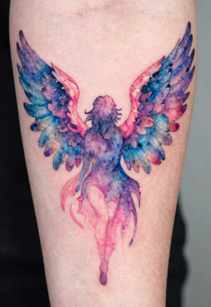 18 Angel Wings Tattoo Stencil Ideas Detailed Symmetrical and Bold - 3. Watercolor Wings 1