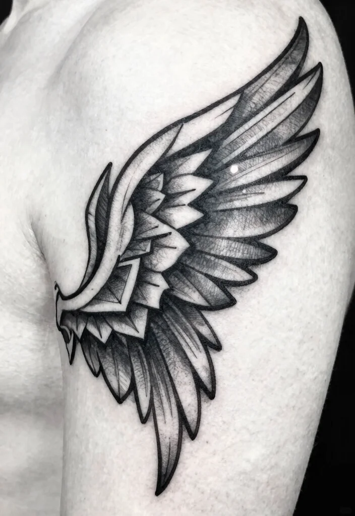 18 Angel Wings Tattoo Stencil Ideas Detailed Symmetrical and Bold - 4. Geometric Wings 1