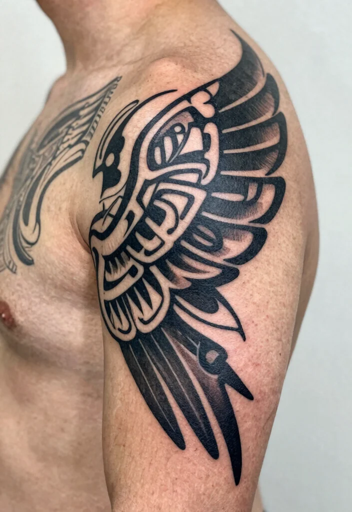 18 Angel Wings Tattoo Stencil Ideas Detailed Symmetrical and Bold - 8. Tribal Wings 1
