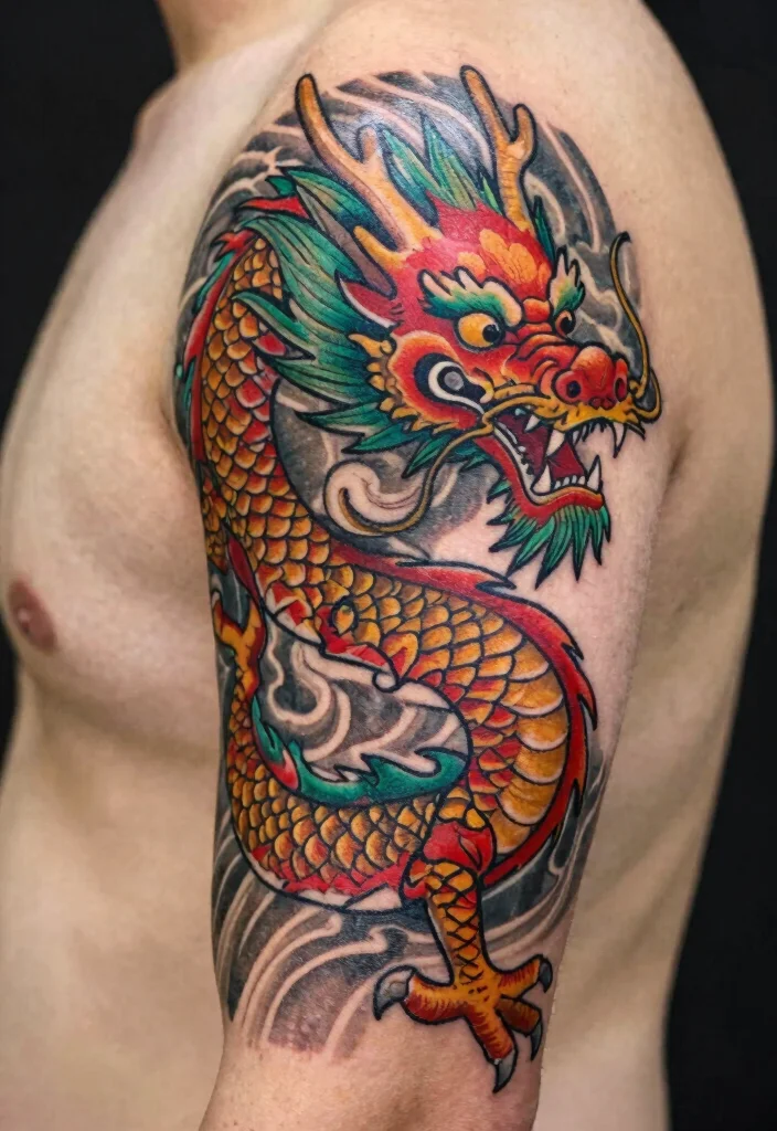 18 Dragon Tattoo Arm Ideas: Bold, Detailed, and Eye-Catching - 1. The Classic Chinese Dragon 1