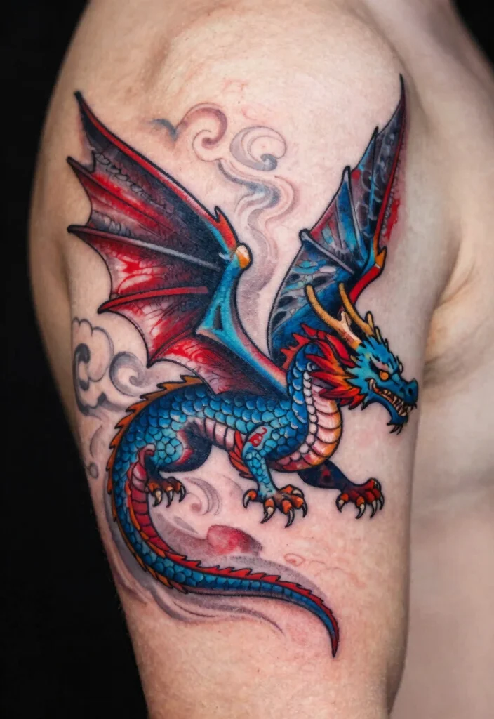 18 Dragon Tattoo Arm Ideas: Bold, Detailed, and Eye-Catching - 11. The Dragon in Flight 1