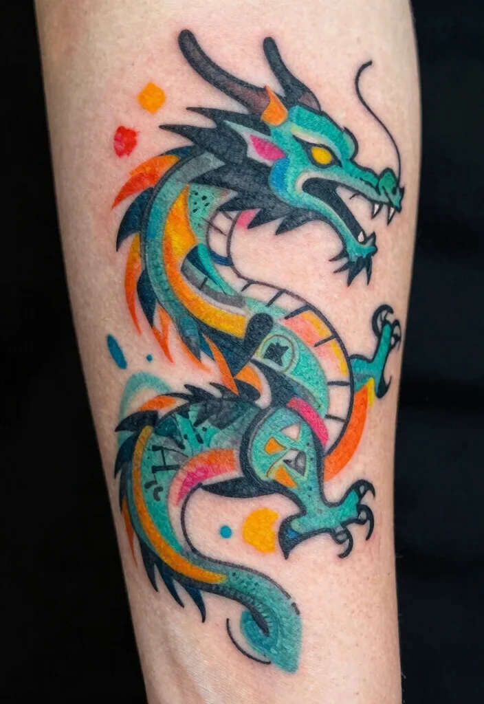 18 Dragon Tattoo Arm Ideas: Bold, Detailed, and Eye-Catching - 14. The Abstract Dragon Tattoo 1