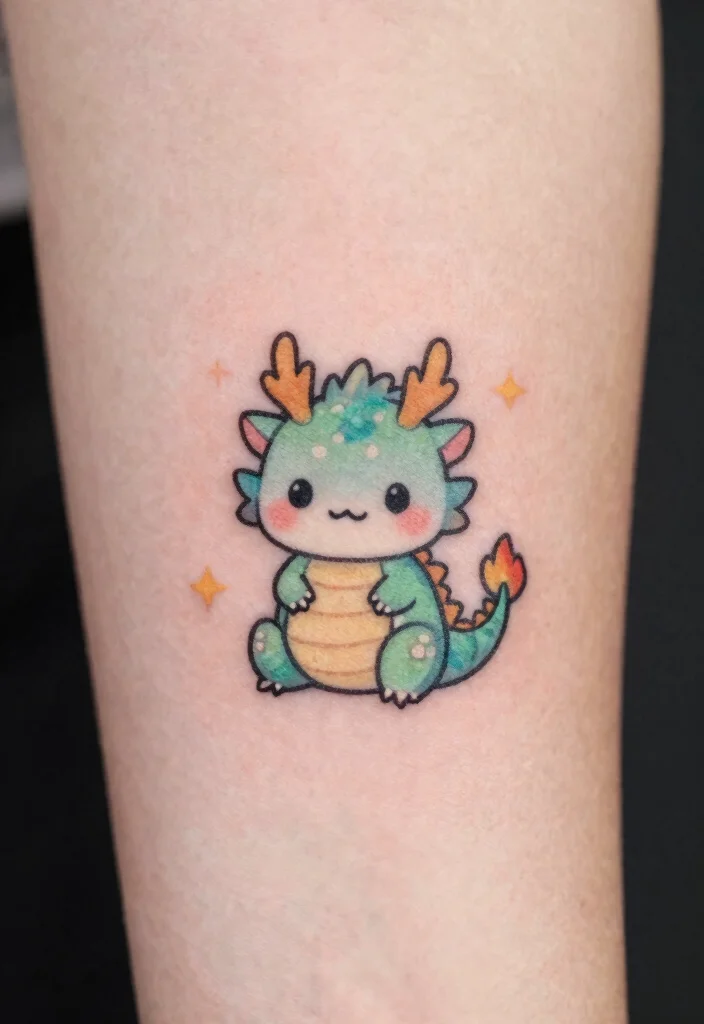 18 Dragon Tattoo Arm Ideas: Bold, Detailed, and Eye-Catching - 15. The Miniature Dragon 1