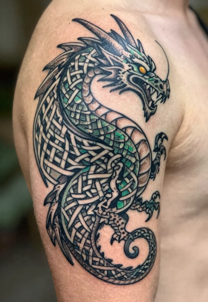 18 Dragon Tattoo Arm Ideas: Bold, Detailed, and Eye-Catching - 2. The Celtic Dragon 1