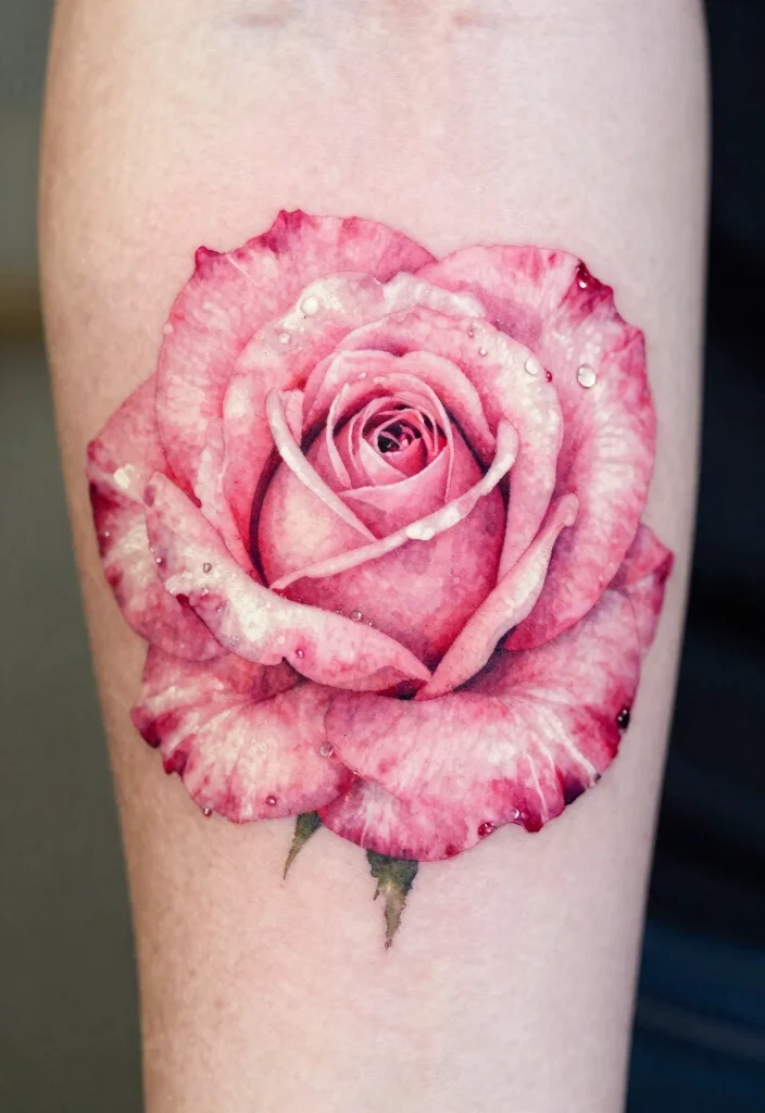 18 Realistic Rose Tattoo Ideas That Look Incredibly Lifelike - 1. Blushing Pink Rose 1
