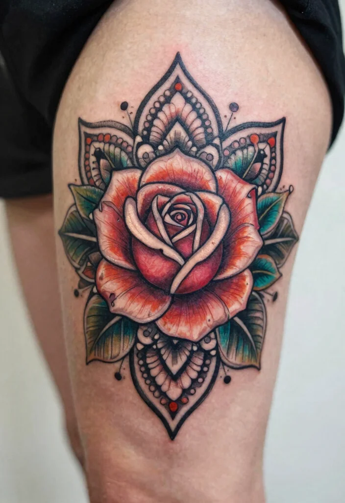 18 Realistic Rose Tattoo Ideas That Look Incredibly Lifelike - 12. Floral Mandala Rose 1