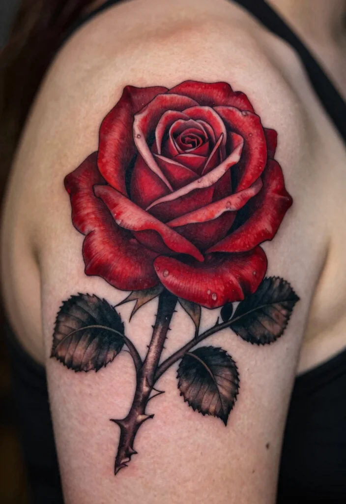 18 Realistic Rose Tattoo Ideas That Look Incredibly Lifelike - 2. Dark Red Passion Rose 1