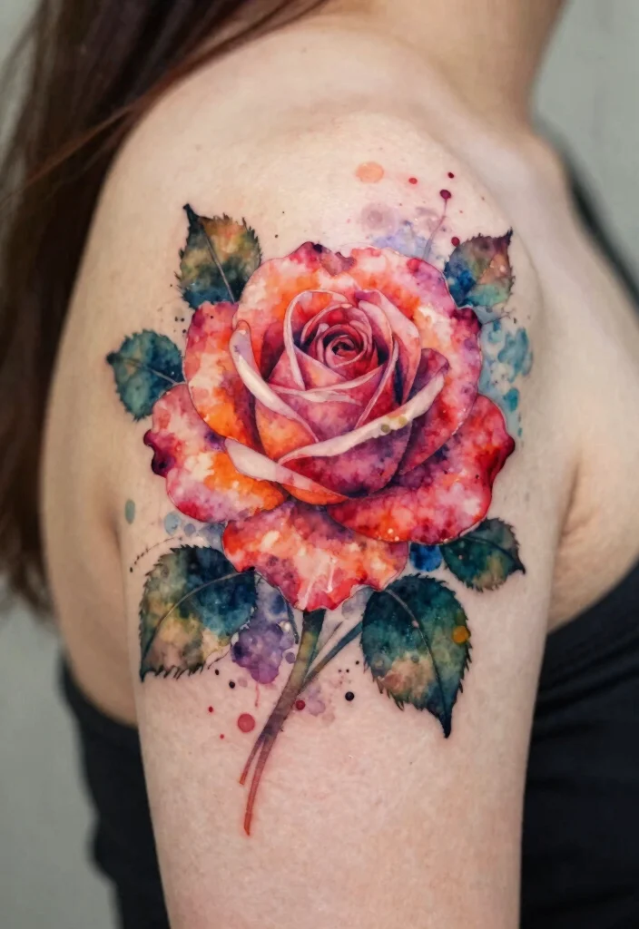 18 Realistic Rose Tattoo Ideas That Look Incredibly Lifelike - 4. Watercolor Rose Burst 1