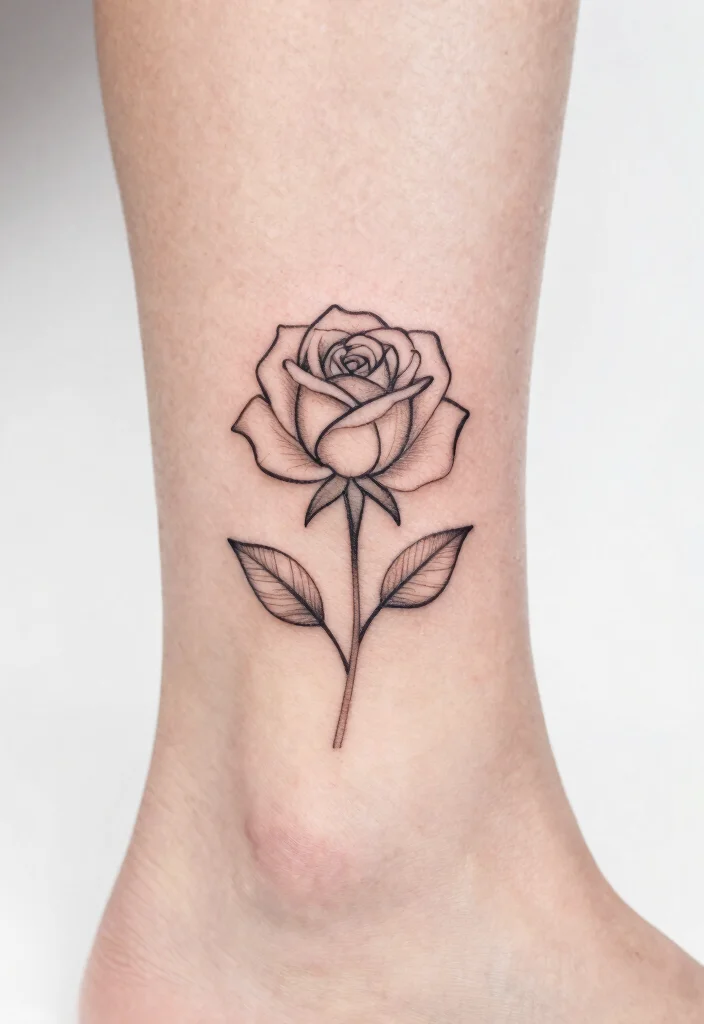 18 Realistic Rose Tattoo Ideas That Look Incredibly Lifelike - 5. Minimalist Rose Outline 1
