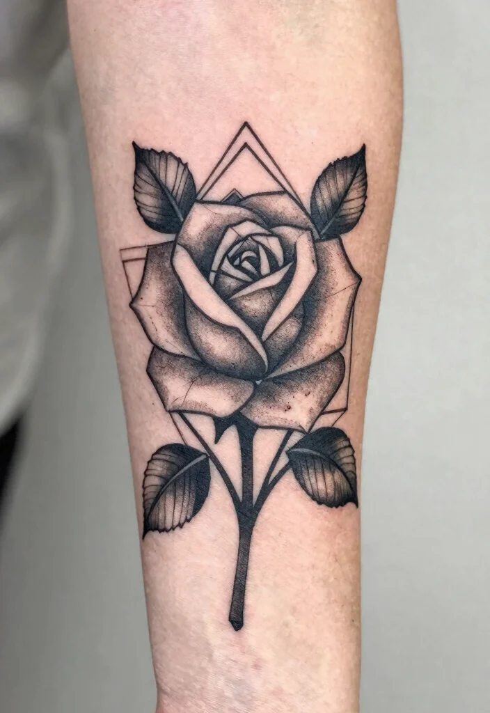 18 Realistic Rose Tattoo Ideas That Look Incredibly Lifelike - 8. Geometric Rose Design 1