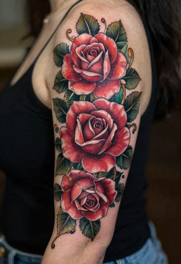18 Realistic Rose Tattoo Ideas That Look Incredibly Lifelike - 9. Half-Sleeve Rose Tattoo 1