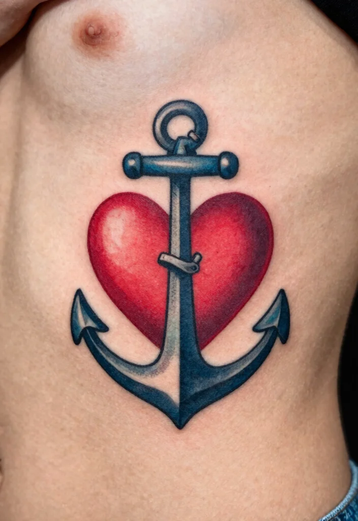 18 Sacred Heart Tattoo Traditional Ideas Classic Bold and Iconic - 11. Sacred Heart with Anchor 1