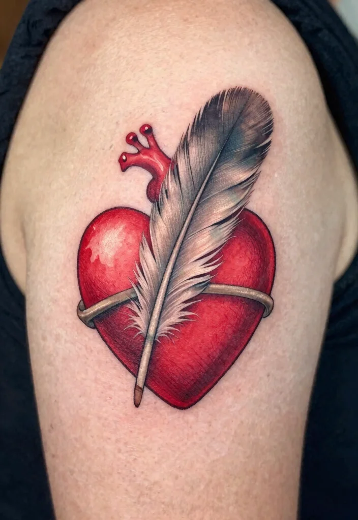 18 Sacred Heart Tattoo Traditional Ideas Classic Bold and Iconic - 15. Sacred Heart with a Feather 1