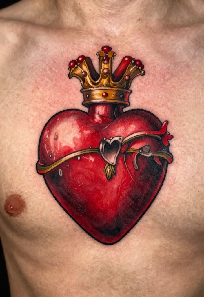 18 Sacred Heart Tattoo Traditional Ideas Classic Bold and Iconic - 16. Sacred Heart with a Crown 1