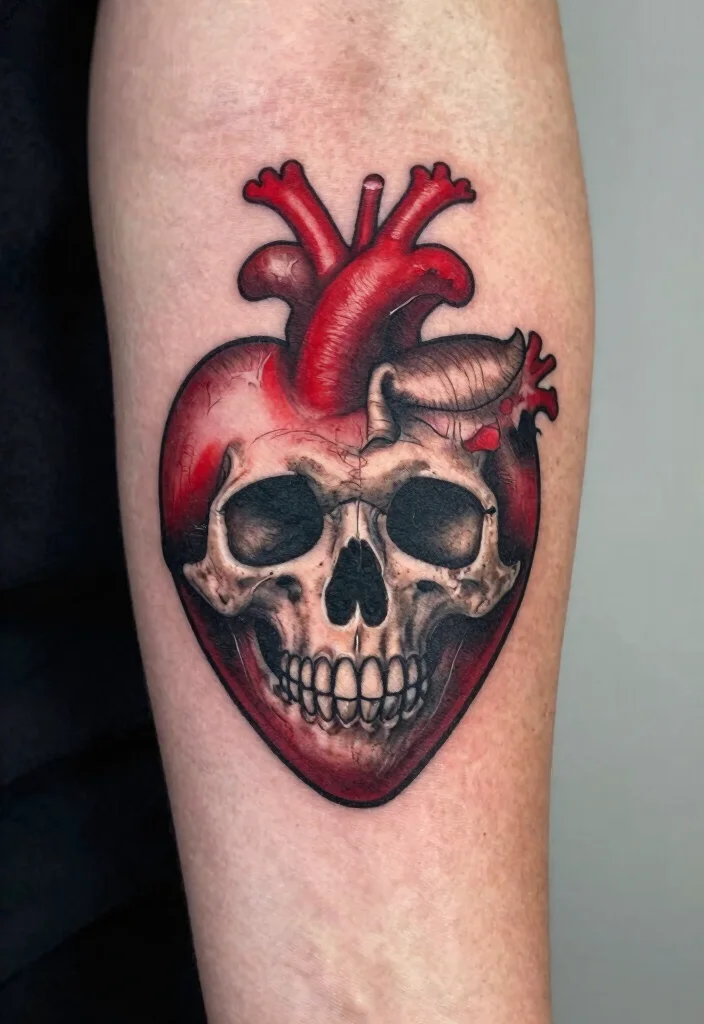 18 Sacred Heart Tattoo Traditional Ideas Classic Bold and Iconic - 17. Sacred Heart with a Skull 1