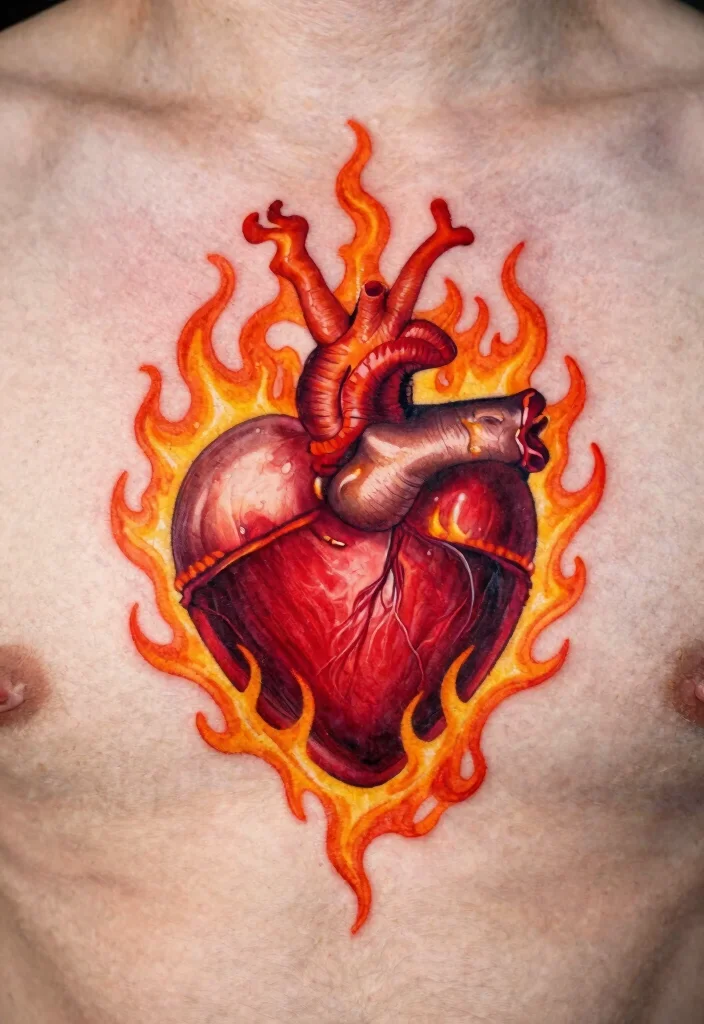 18 Sacred Heart Tattoo Traditional Ideas Classic Bold and Iconic - 2. Sacred Heart with Flames 1