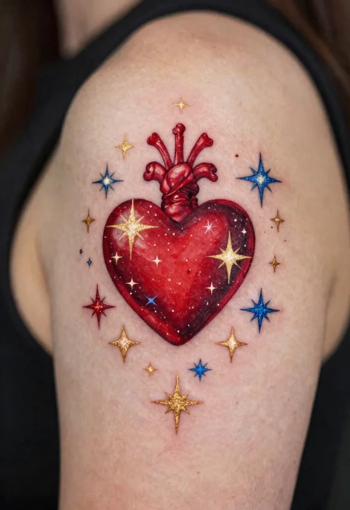 18 Sacred Heart Tattoo Traditional Ideas Classic Bold and Iconic - 6. Sacred Heart with Stars 1