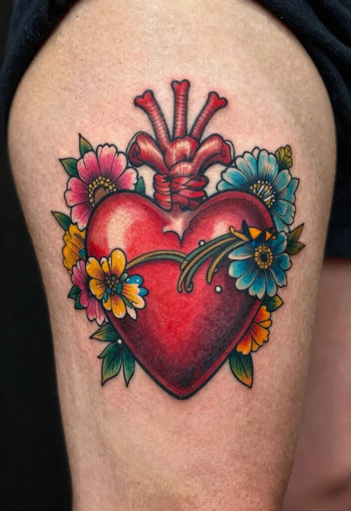 18 Sacred Heart Tattoo Traditional Ideas Classic Bold and Iconic - 7. Sacred Heart with Floral Accents 1