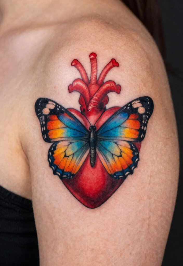 18 Sacred Heart Tattoo Traditional Ideas Classic Bold and Iconic - 8. Sacred Heart with Butterfly 1