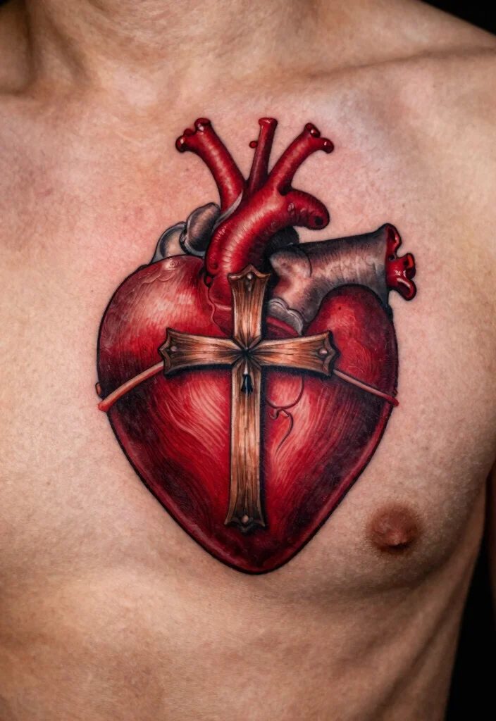 18 Sacred Heart Tattoo Traditional Ideas Classic Bold and Iconic - 9. Sacred Heart with Cross 1