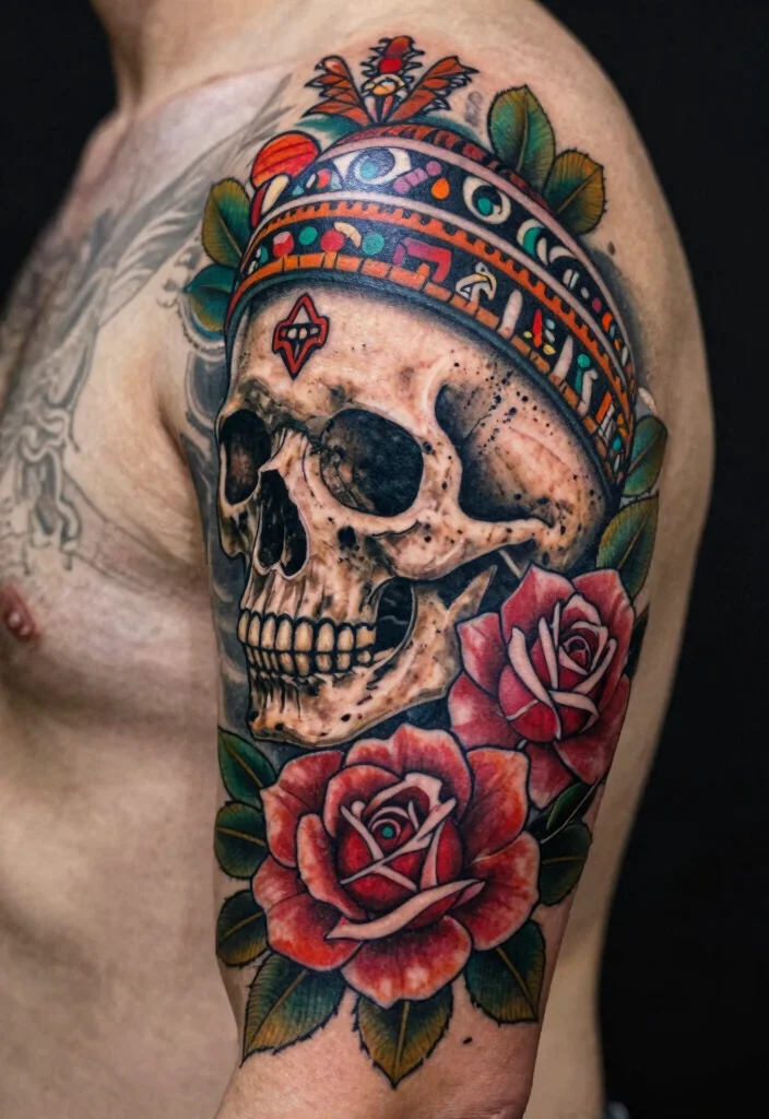 18 Skull and Rose Tattoo Ideas Bold Dark and Powerful - 11. Cultural Symbols 1