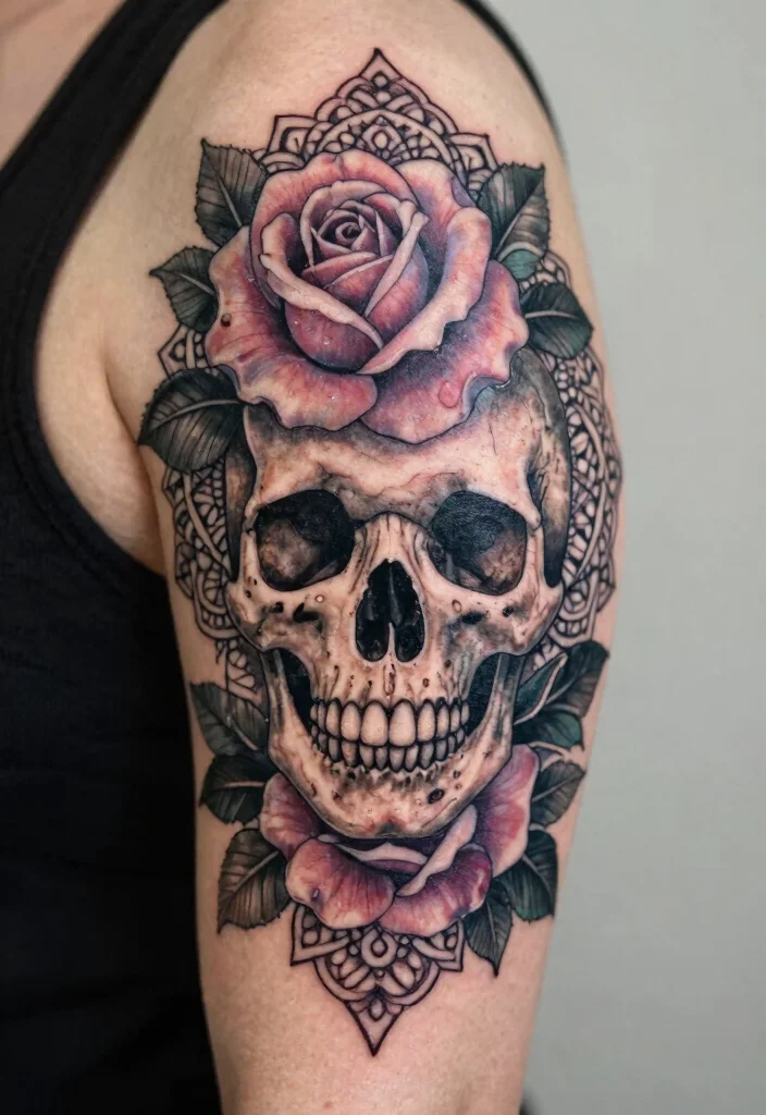 18 Skull and Rose Tattoo Ideas Bold Dark and Powerful - 13. Spiritual Symbolism 1