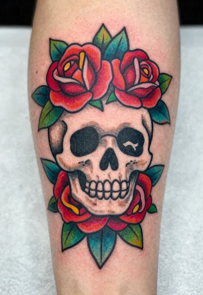 18 Skull and Rose Tattoo Ideas Bold Dark and Powerful - 15. Whimsical Twist 1