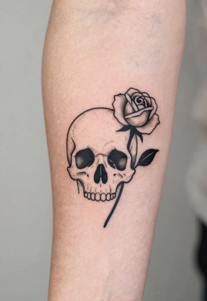 18 Skull and Rose Tattoo Ideas Bold Dark and Powerful - 2. Minimalist Approach 1