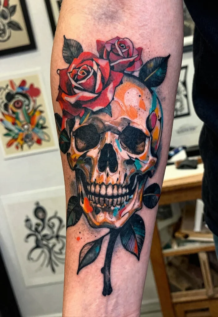 18 Skull and Rose Tattoo Ideas Bold Dark and Powerful - 9. Abstract Interpretations 1