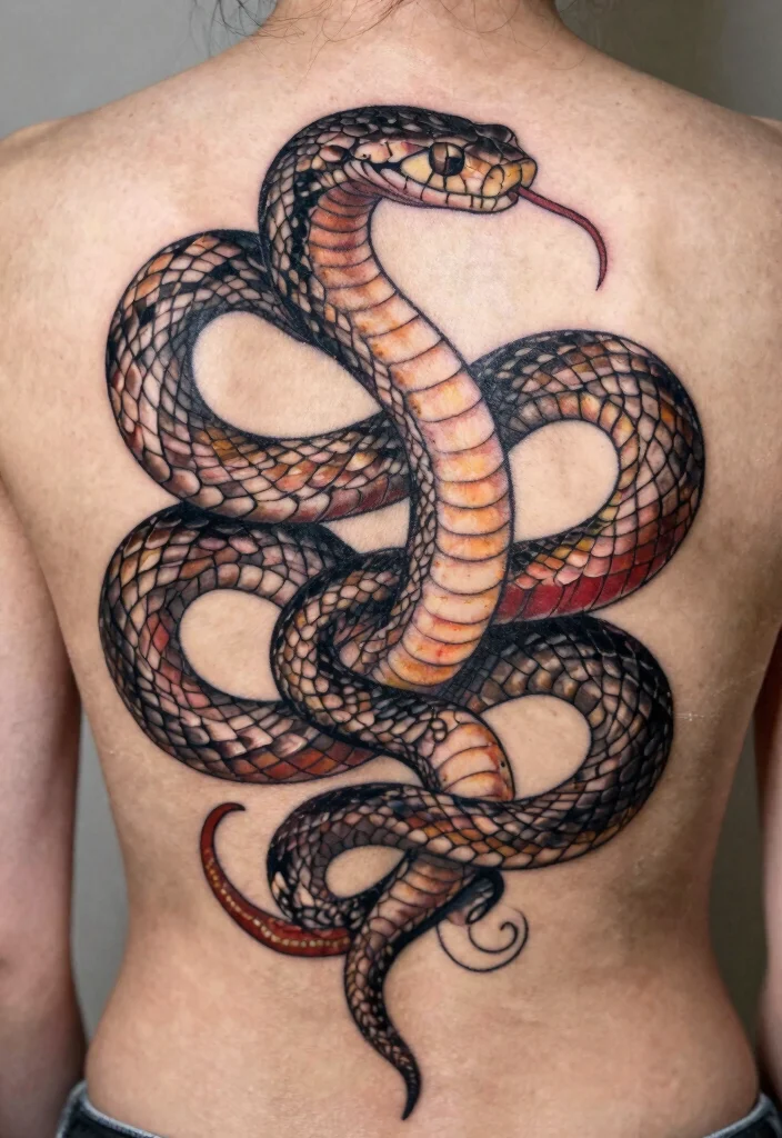 18 Snake Tattoo Back Ideas: Dramatic and Statement Making - 13. Dual Snake Design 1
