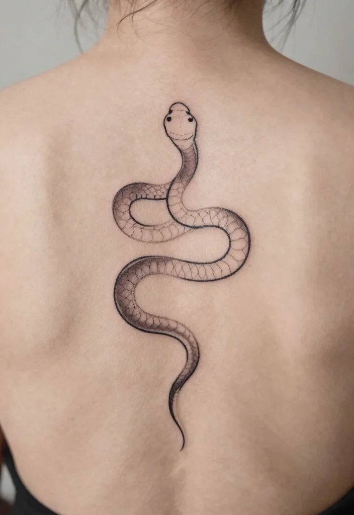 18 Snake Tattoo Back Ideas: Dramatic and Statement Making - 2. Minimalist Line Art 1