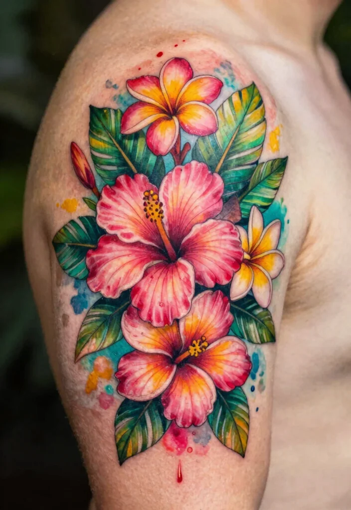 18 Traditional Flower Tattoo Ideas: Classic, Bold, and Iconic - 10. Tropical Floral Designs 1