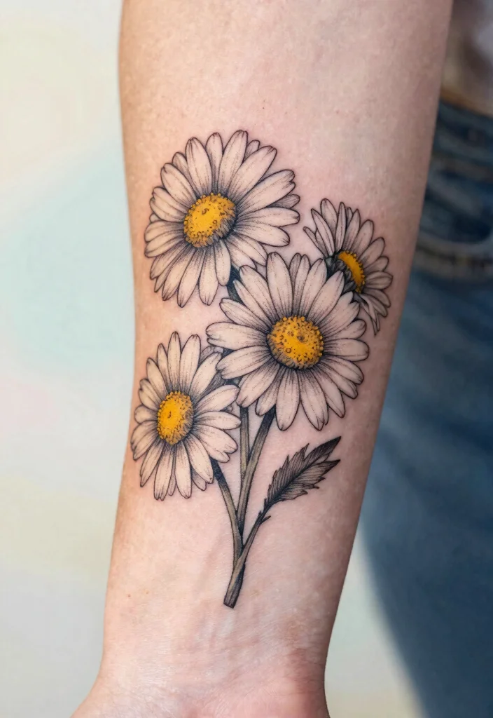 18 Traditional Flower Tattoo Ideas: Classic, Bold, and Iconic - 2. Dainty Daisies 1
