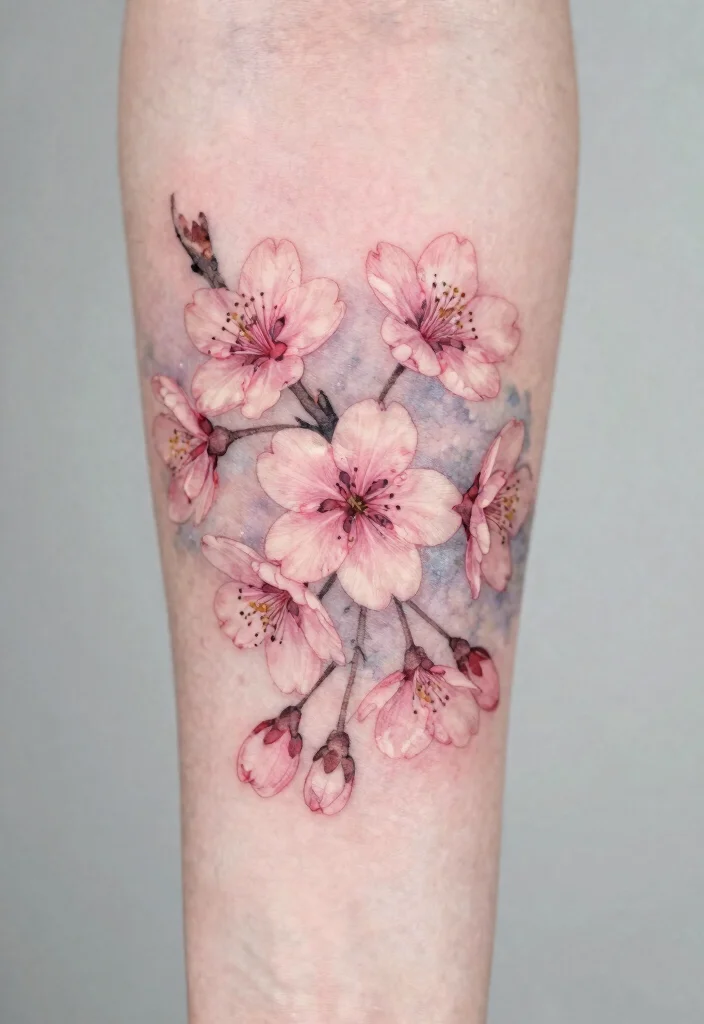 18 Traditional Flower Tattoo Ideas: Classic, Bold, and Iconic - 7. Lively Cherry Blossoms 1