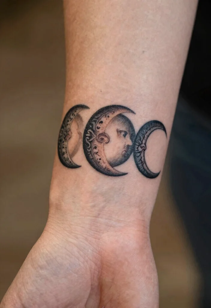 18 Triple Moon Tattoo Ideas: Powerful, Witchy, and Sacred - 11. Vintage Triple Moon 1