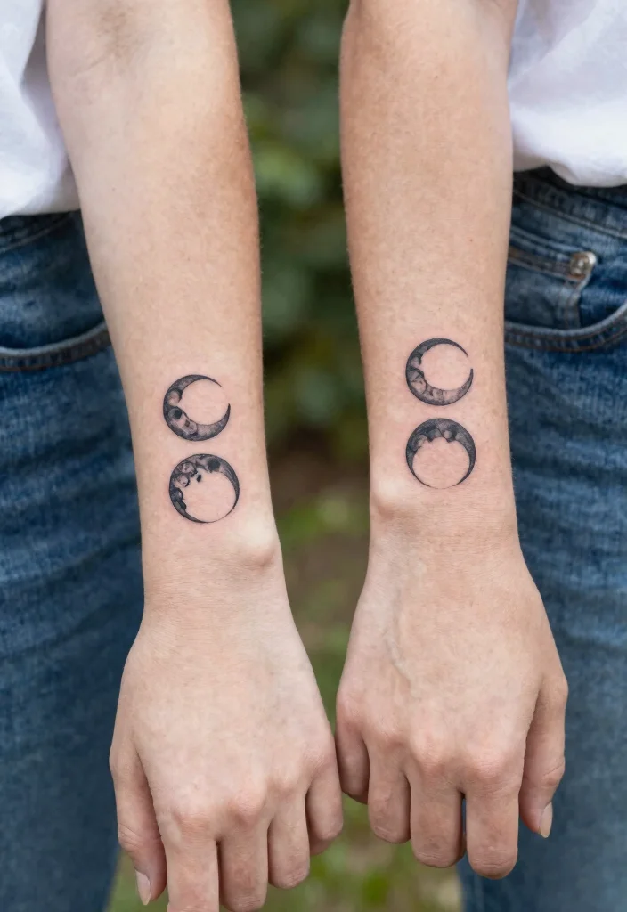 18 Triple Moon Tattoo Ideas: Powerful, Witchy, and Sacred - 15. Matching Triple Moon Tattoos 1